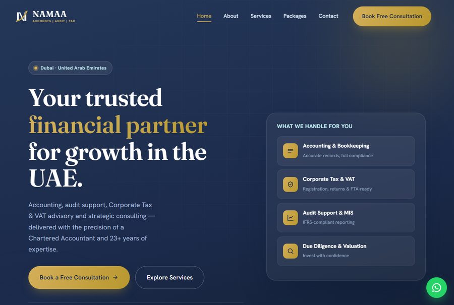 NAMAA Financial Advisory — audit & tax firm website, Dubai