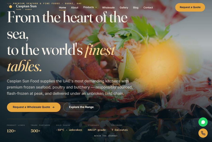 Caspian Sun Food — seafood supplier website demo