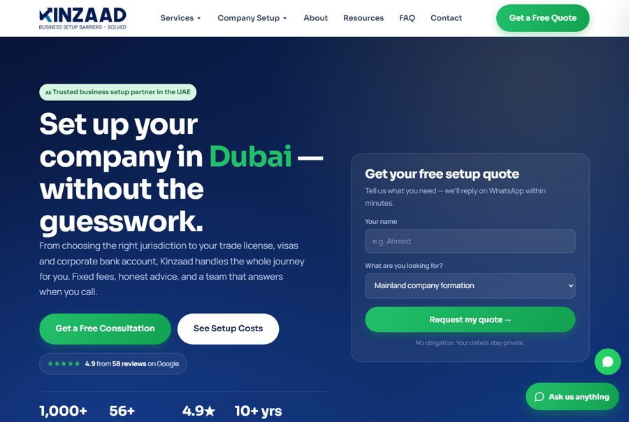 Kinzaad — Dubai business setup consultancy website